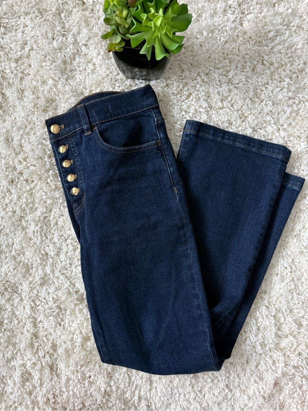 Madewell Dark Blue Bootcut Jeans with Button Front